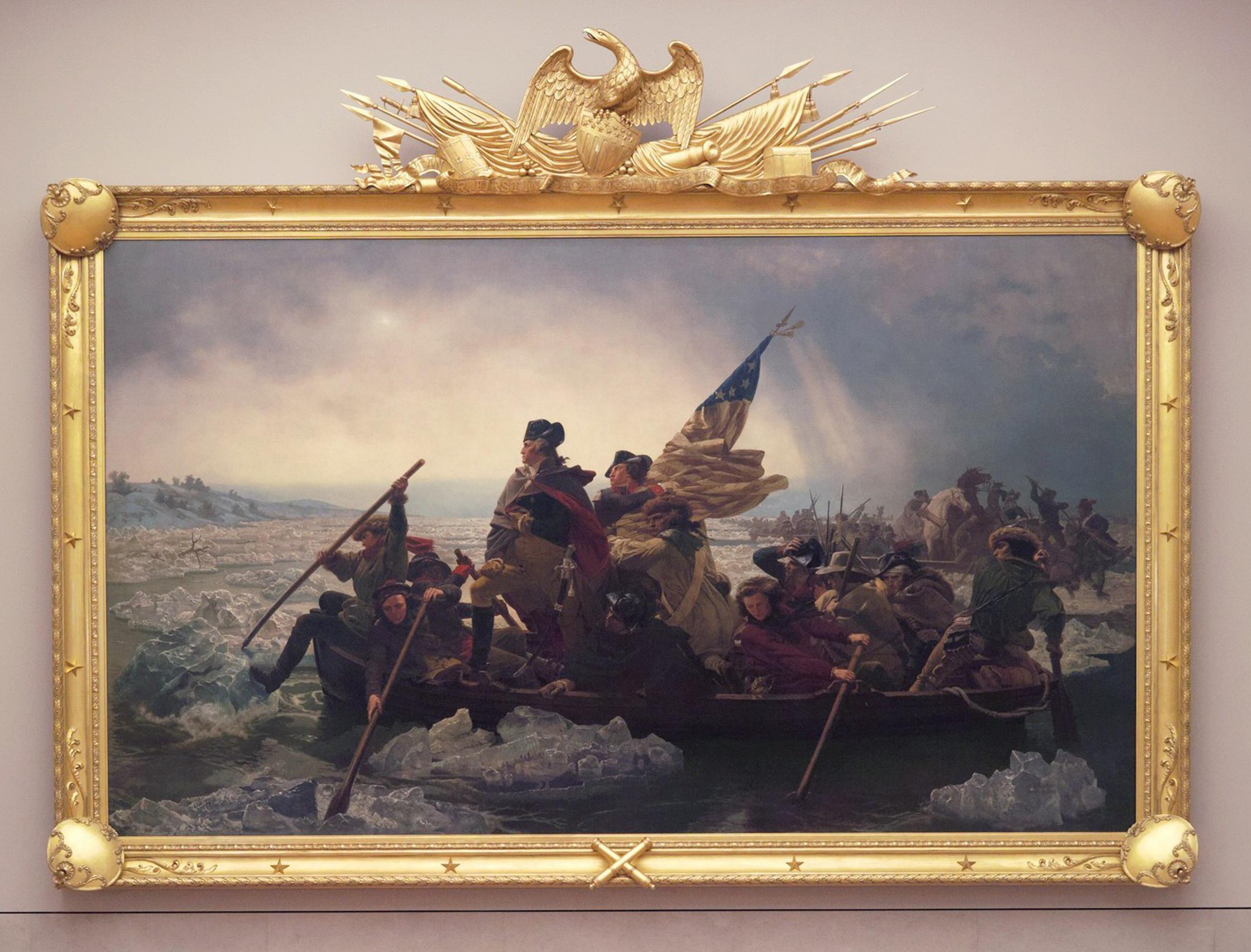 "Washington Crossing the Delaware," with a recreation of the lost original frame by Eli Wilner & Company, in the collection of the Metropolitan Museum of Art.