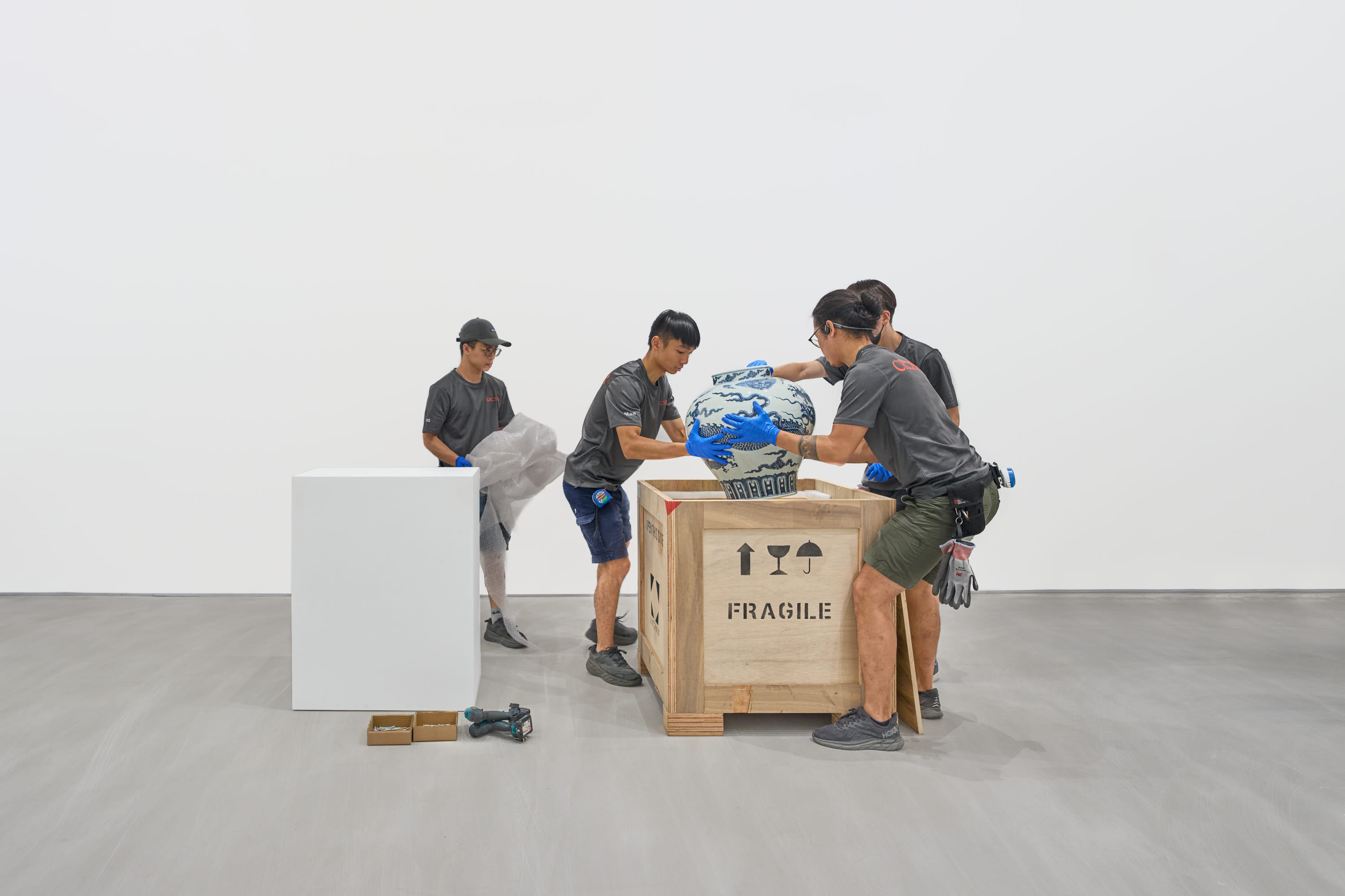 Crozier handlers installing art